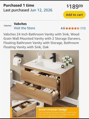 Amazon Essentials Oak-Finish Floating Bathroom Vanity with White Sink